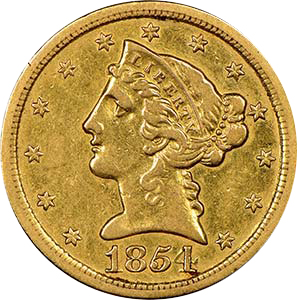 Newly discovered 1854-S gold half eagle