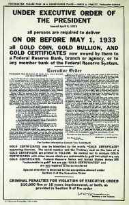 1933 flyer for executive order for gold