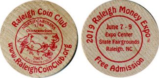Raleigh Coin Club wooden nickel