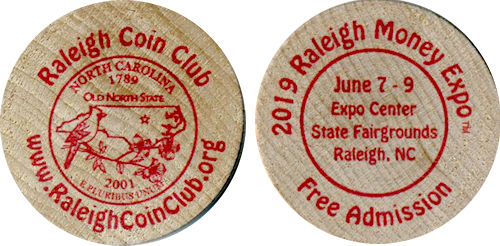 Raleigh Coin Club wooden nickel