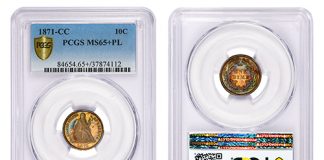 10c 1871-CC PCGS MS65+PL