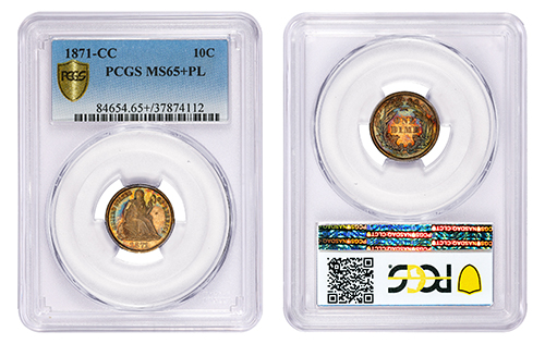 10c 1871-CC PCGS MS65+PL