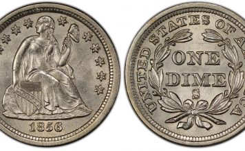 Never Before Offered S.S. Central America Treasure In Goldberg’s September 2020 Auction 1856-S Liberty Seated dime PCGS MS65 CAC