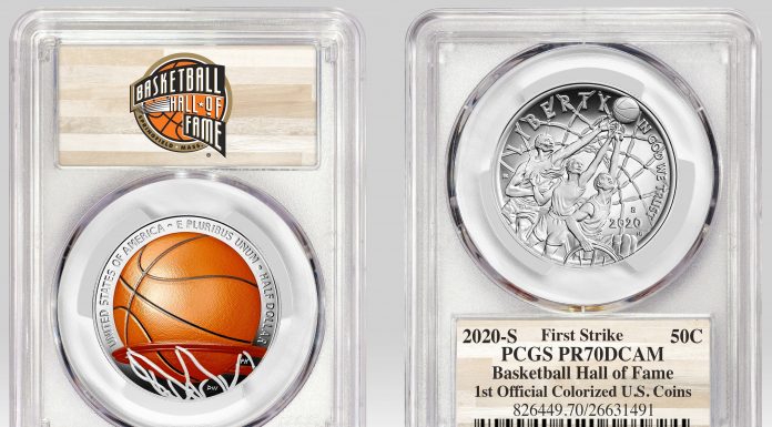 Example of Basketball HOF half-dollar in PCGS holder-small