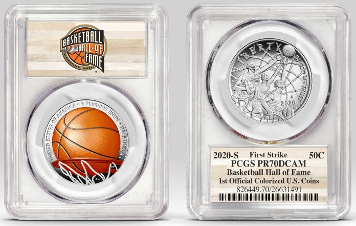 Example of Basketball HOF half-dollar in PCGS holder-small