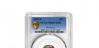 1894-S PCGS PR65+ Barber Dime obverse