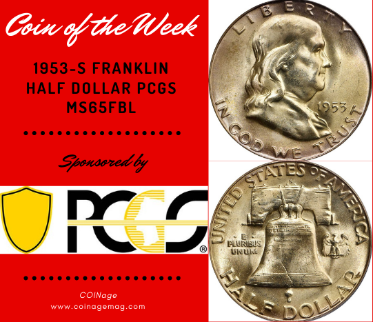 PCGS Coin of the Week: 1953-S Franklin Half Dollar MS65FBL