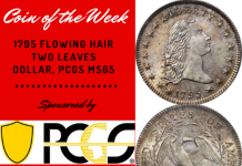 1795 Flowing Hair Two Leaves Dollar, PCGS MS65