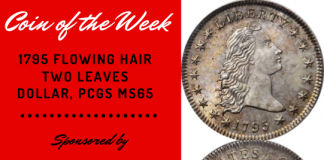 1795 Flowing Hair Two Leaves Dollar, PCGS MS65