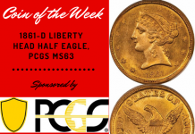 1861-D Liberty Head Half Eagle, PCGS MS63