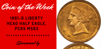 1861-D Liberty Head Half Eagle, PCGS MS63