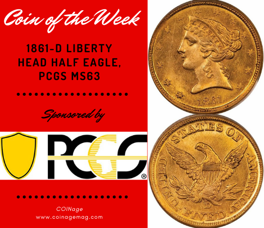 1861-D Liberty Head Half Eagle, PCGS MS63