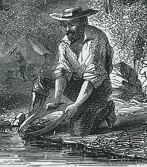1849 woodcut of California gold-rush prospector