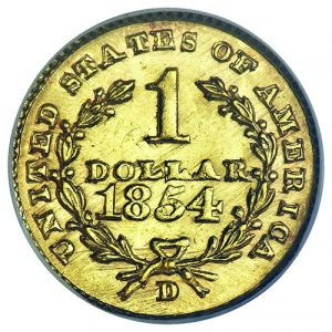 1854-D $1 gold piece