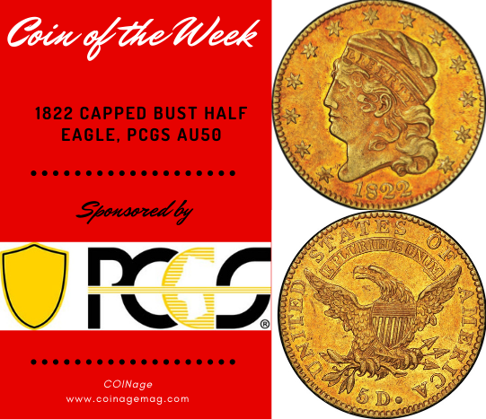 1822 Capped Bust Half Eagle PCGS AU50