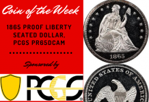 1865 Liberty Seated Dollar PCGS PR65DCAM
