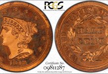 1842 PCGS Proof 65 Red (Original) Half Cent