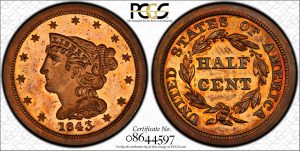 1843 PCGS Proof 64 Cameo (Original) Half Cent