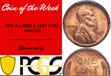 1911-S Lincoln Cent PCGS MS66RD