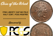1796 Liberty Cap No Pole Half Cent, PCGS MS67RB