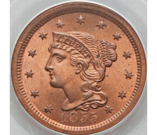 1855 Braided Hair Half Cent Early Copper Half Penny Coin Value Prices,  Photos & Info