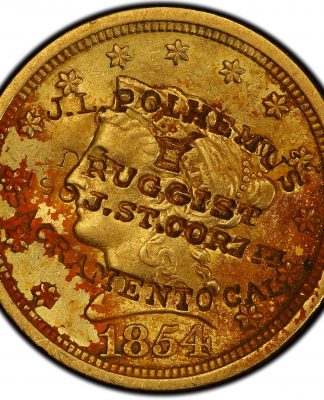 Front of unique 1854 New Orleans Quarter Eagle gold coin