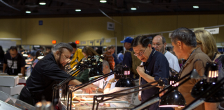 A busy bourse scene at the Long Beach Expo.