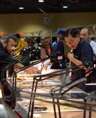 A busy bourse scene at the Long Beach Expo.