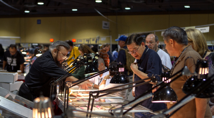 A busy bourse scene at the Long Beach Expo.