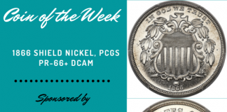 PCGS Coin of the Week: 1866 Shield Nickel, PCGS Proof-66+ DCAM